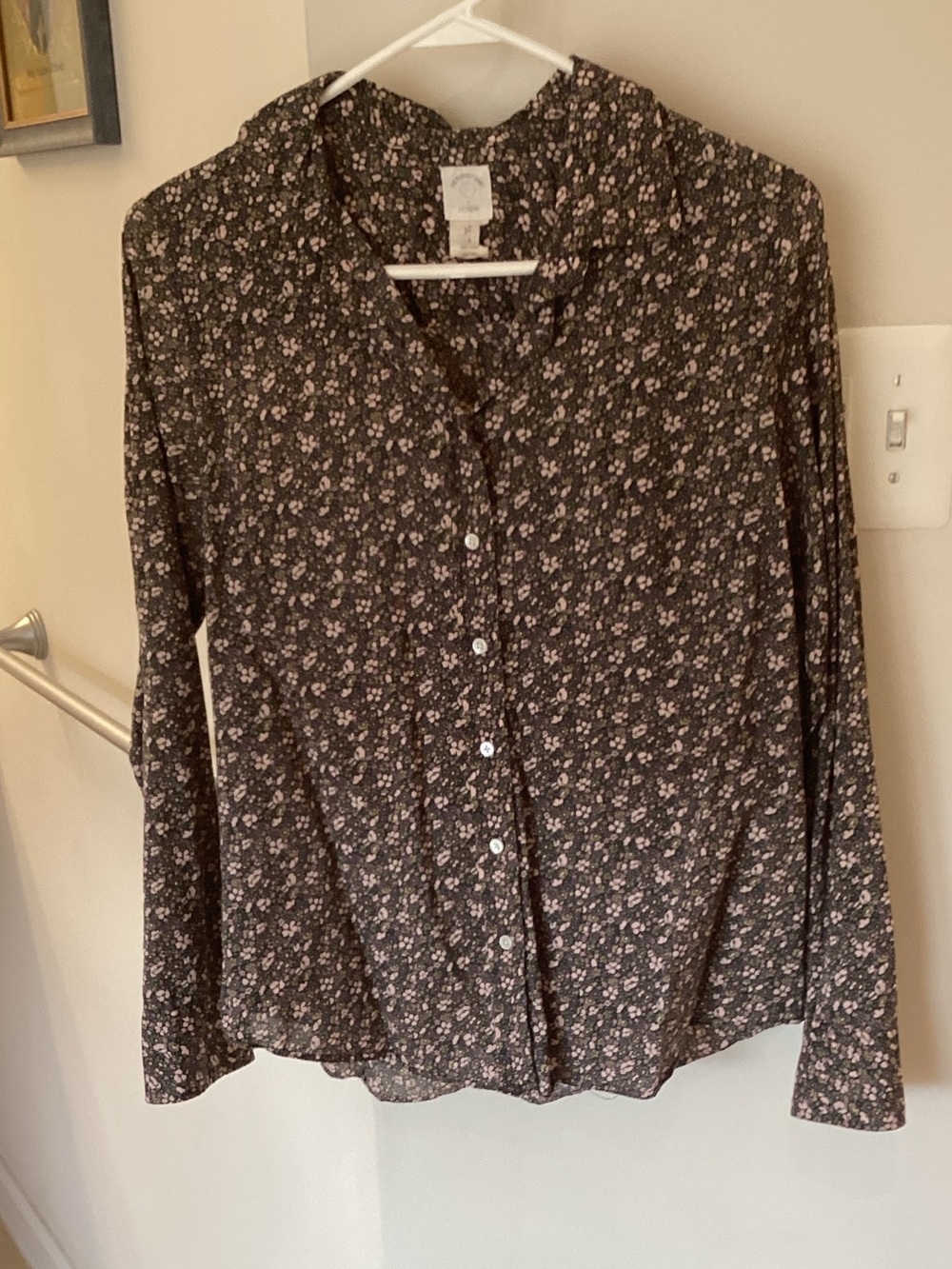 J. Crew Cotton Button-Down Blouse with Pink Floral Print